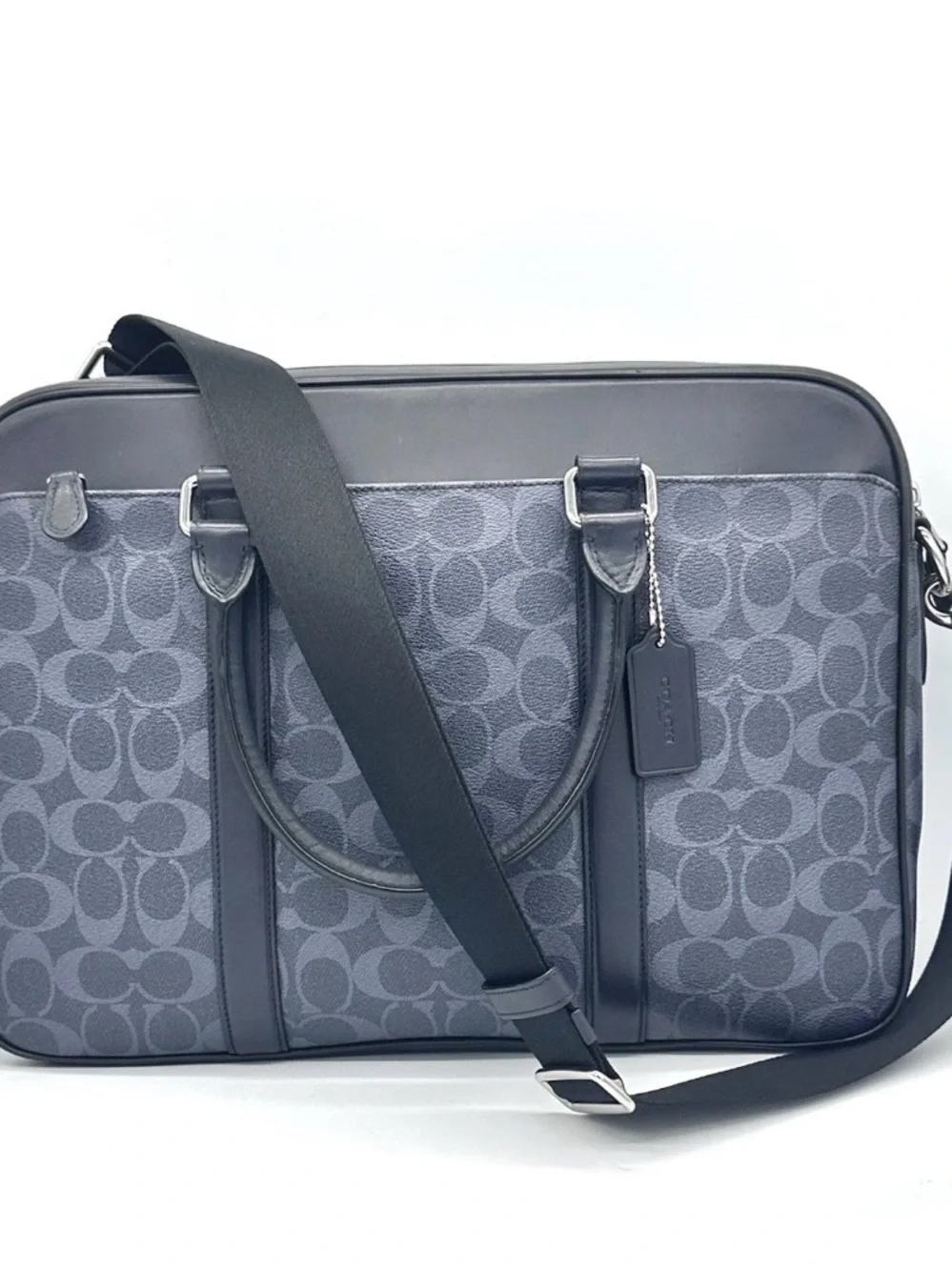 Coach Perry Slim Briefcase Laptop Bag Navy Blue Signature Coated Canvas F59057 - Picture 12 of 16